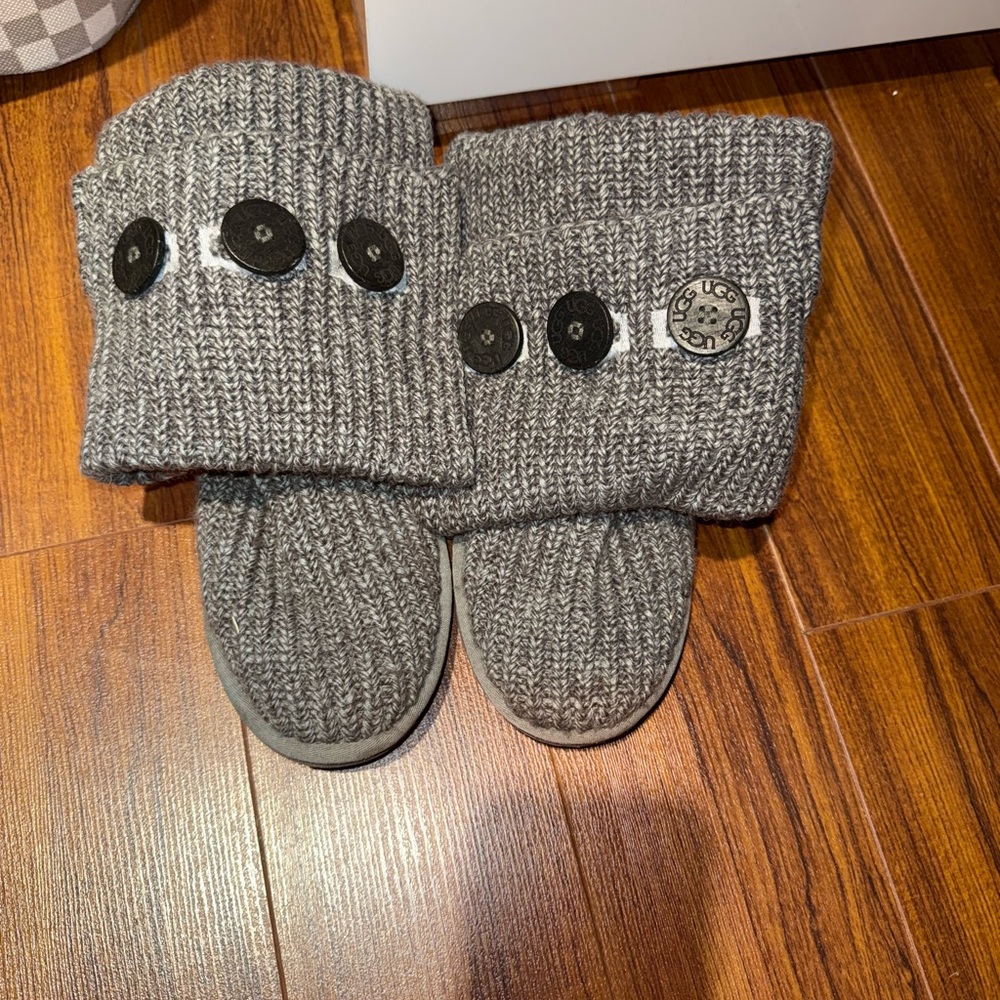UGG Charcoal Knit Slippers with Buttons